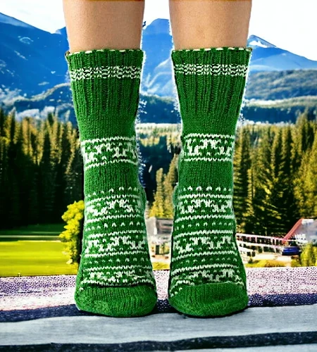 Handmade Lime Green Knitted Winter Warm Socks in Kullu Manali