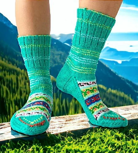 Lime Green Himalayan Wool Hand Knitted Socks for Men and Women by HimachalBox.in