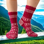 Red Wool Hand Knitted Socks for Men and Women by HimachalBox.in, Kullu Socks, Himachal Socks, Himalayan Socks, Manali Socks, Kasol Socks, Pahadi Socks, Lahuli Socks,