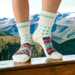 White Multicolor Hand Knitted Socks for Men and Women by HimachalBox.in, Kullu Socks, Himachal Socks, Himalayan Socks, Manali Socks, Kasol Socks, Pahadi Socks, Lahuli Socks,