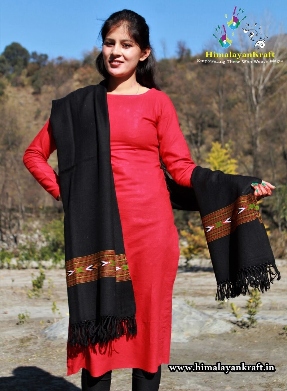 Kullu Handloom Pure Wool Shawl Black Color Weaver's Pride Himachal Shawl