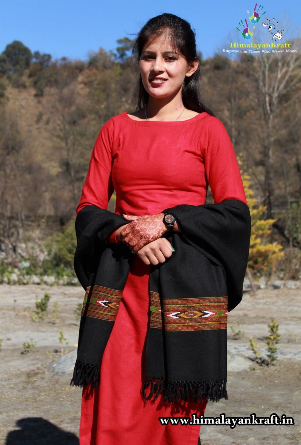 Kullu Handloom Pure Wool Shawl Black Color Weaver's Pride Himachal Shawl