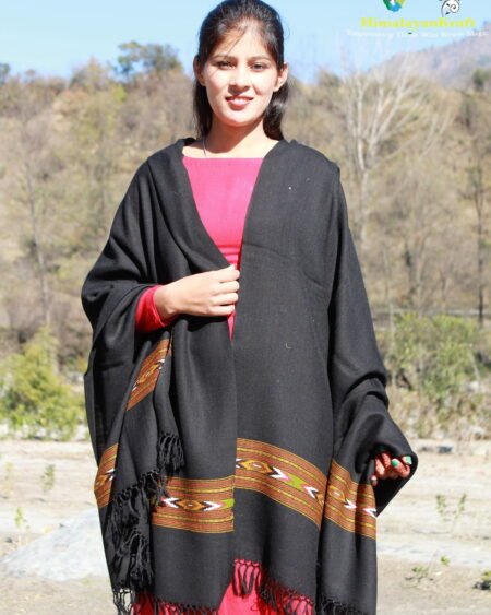 Kullu Handloom Pure Wool Shawl Black Color Weaver's Pride Himachal Shawl