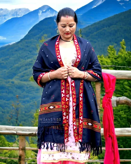 Kullu Handloom Pure Wool Shawl Blue Color Weaver's Pride Himachal Shawl