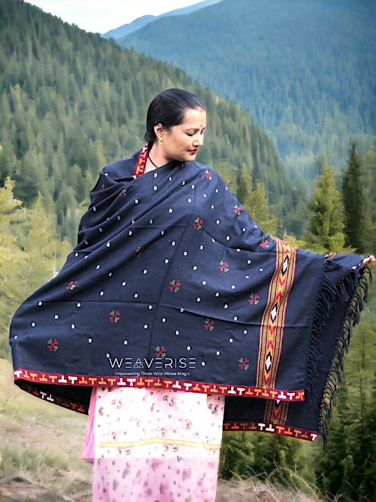 Kullu Handloom Pure Wool Shawl Blue Color Weaver's Pride Himachal Shawl