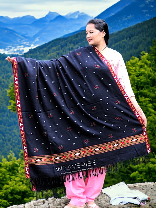 Kullu Handloom Pure Wool Shawl Blue Color Weaver's Pride Himachal Shawl