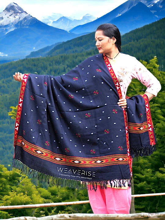 Kullu Handloom Pure Wool Shawl Blue Color Weaver's Pride Himachal Shawl