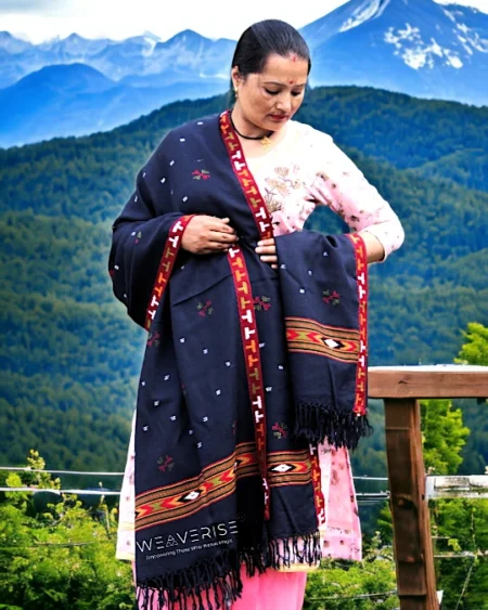 Kullu Handloom Pure Wool Shawl Blue Color Weaver's Pride Himachal Shawl