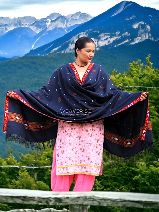 Kullu Handloom Pure Wool Shawl Blue Color Weaver's Pride Himachal Shawl