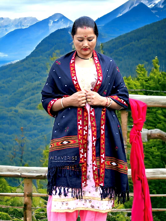 Kullu Handloom Pure Wool Shawl Blue Color Weaver's Pride Himachal Shawl