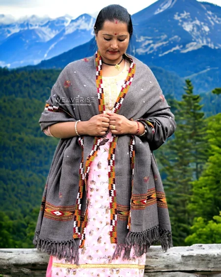 Kullu Handloom Pure Wool Shawl Grey Color Weaver's Pride Himachal Shawl