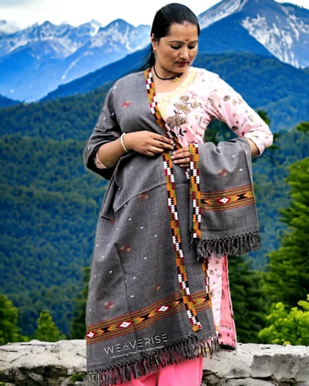 Kullu Handloom Pure Wool Shawl Grey Color Weaver's Pride Himachal Shawl