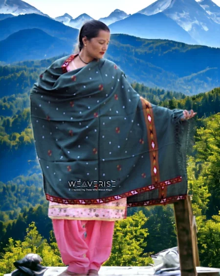 Kullu Handloom Pure Wool Shawl Green Color Weaver's Pride Himachal Shawl