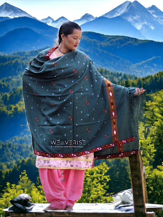 Kullu Handloom Pure Wool Shawl Green Color Weaver's Pride Himachal Shawl