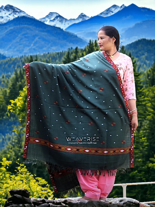 Kullu Handloom Pure Wool Shawl Green Color Weaver's Pride Himachal Shawl