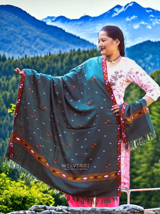 Kullu Handloom Pure Wool Shawl Green Color Weaver's Pride Himachal Shawl