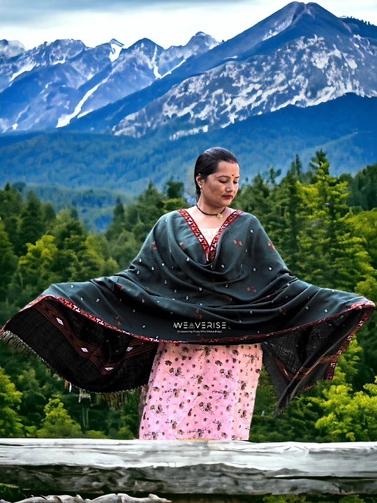Kullu Handloom Pure Wool Shawl Green Color Weaver's Pride Himachal Shawl