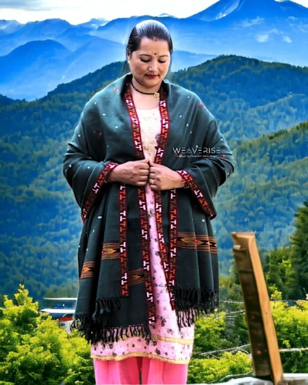 Kullu Handloom Pure Wool Shawl Green Color Weaver's Pride Himachal Shawl