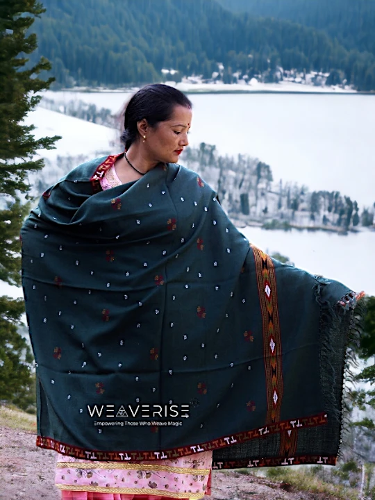 Kullu Handloom Pure Wool Shawl Green Color Weaver's Pride Himachal Shawl