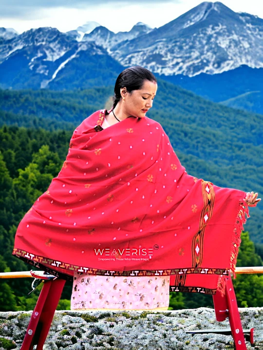 Kullu Handloom Pure Wool Shawl Red Color Weaver's Pride Himachal Shawl