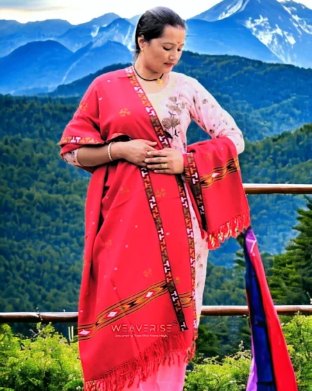 Kullu Handloom Pure Wool Shawl Red Color Weaver's Pride Himachal Shawl