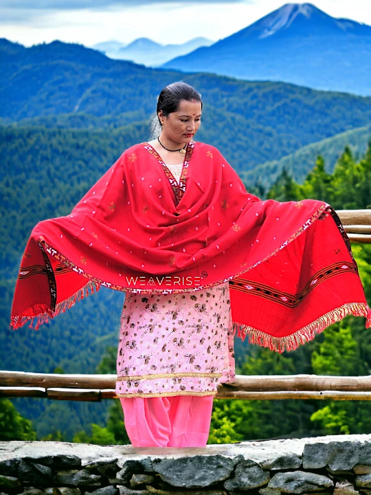 Kullu Handloom Pure Wool Shawl Red Color Weaver's Pride Himachal Shawl