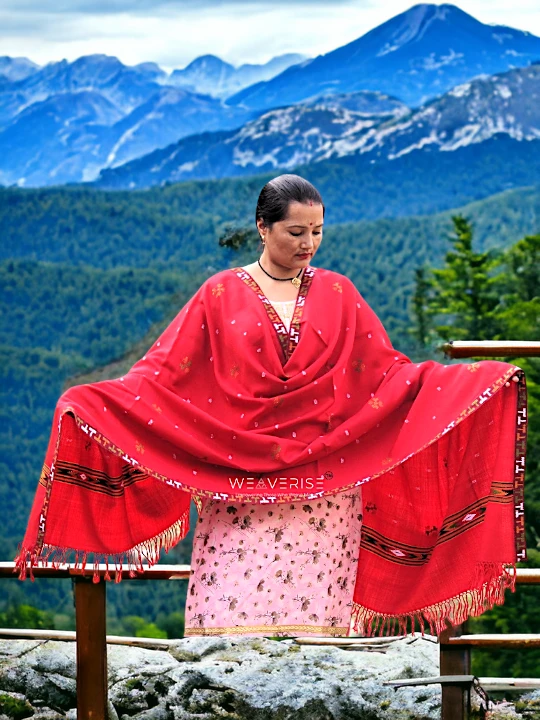 Kullu Handloom Pure Wool Shawl Red Color Weaver's Pride Himachal Shawl