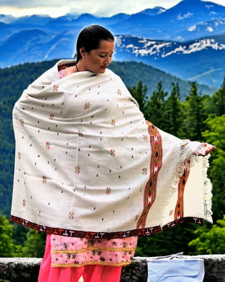 Kullu Handloom Pure Wool Shawl White Color Weaver's Pride Himachal Shawl