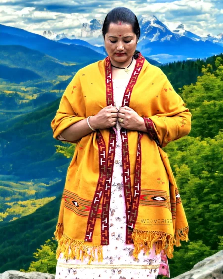 Kullu Handloom Pure Wool Shawl Yellow Color Weaver's Pride Himachal Shawl