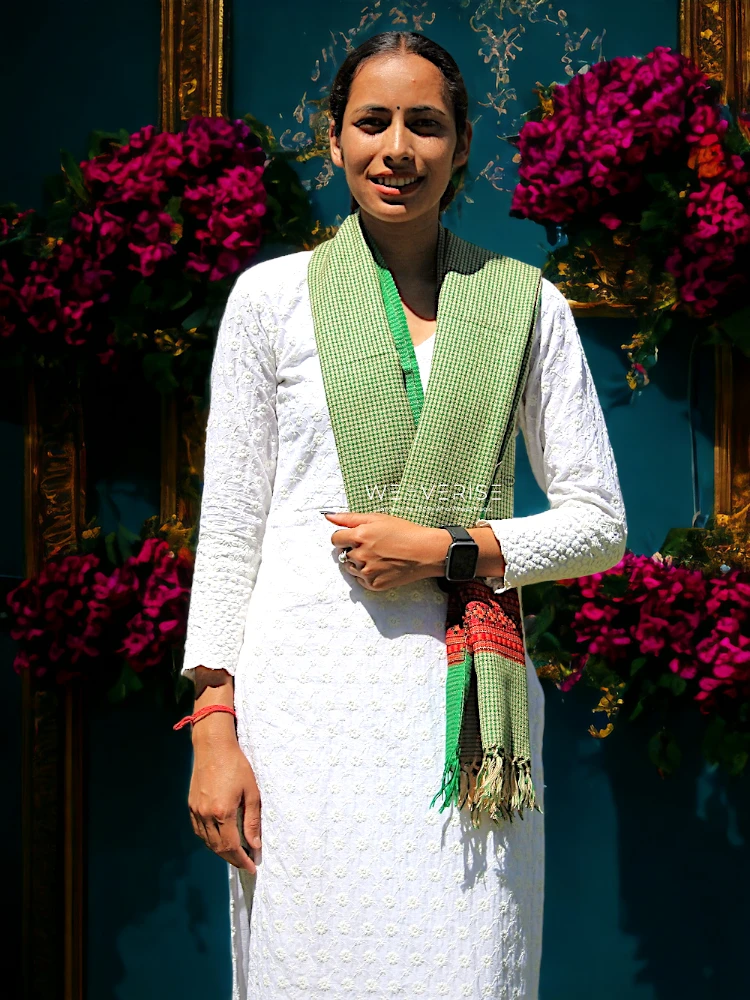 Luxury Loom-Woven Stole – Authentic Weaver Craftsmanship Pure Wool Handwoven Green Color Mix