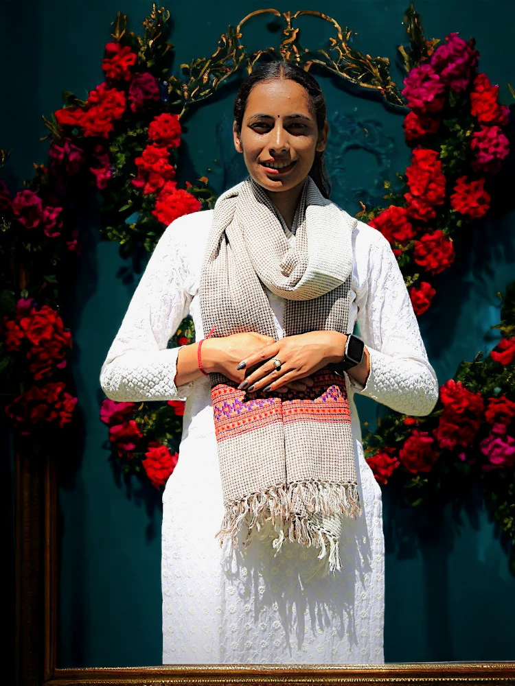 Elegant Handcrafted Scarf – Woven on Traditional Looms White Women Scarf Loom Woven