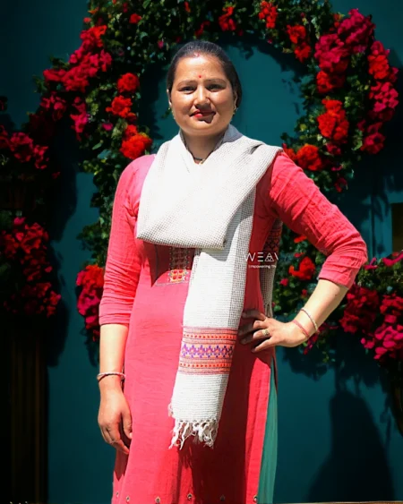 Elegant Handcrafted Scarf – Woven on Traditional Looms White Women Scarf Loom Woven in Kullu Himachal