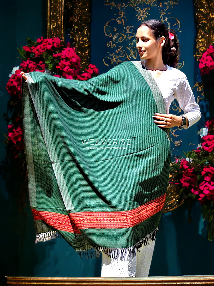Artisan-Made Stole – Premium Loom Woven Scarf in Green Color Kullu Handloom by Himachal Box
