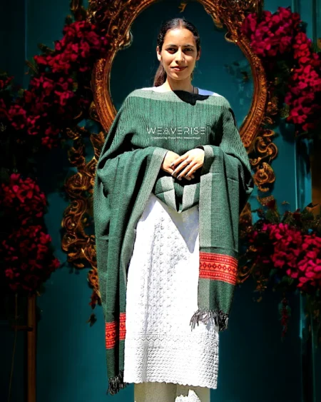 Artisan-Made Stole – Premium Loom Woven Scarf in Green Color Kullu Handloom