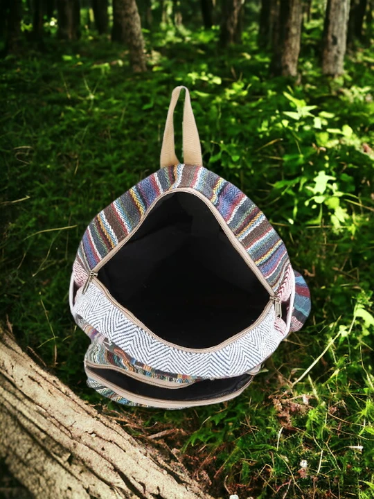 Stylish Hemp Bag Backpack - Cotton Himachali Pahadi Style backpack Online Himachalbox.in Top View