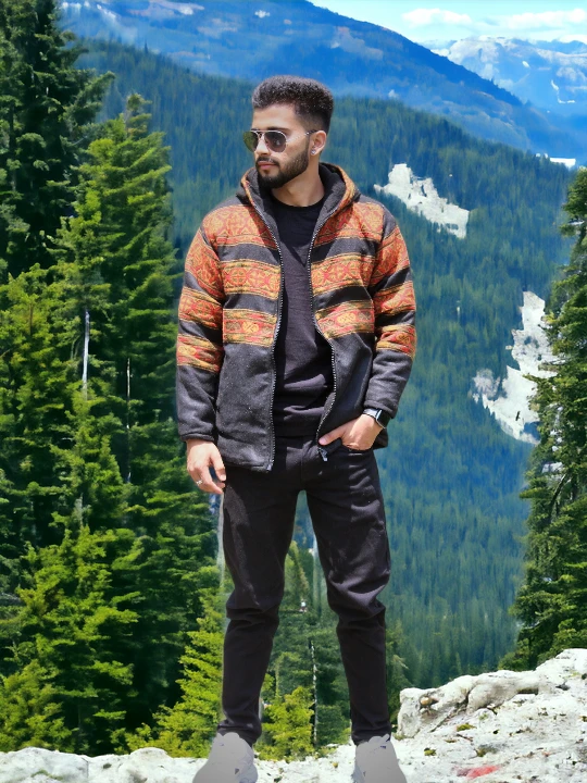 Hippy Haven: Comfy Zipper Hoodie Infused with Himalayan Vibes Black Multi