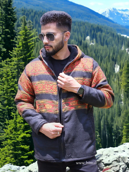 Hippy Haven: Comfy Zipper Hoodie Infused with Himalayan Vibes Black Multi Himachalbox.in