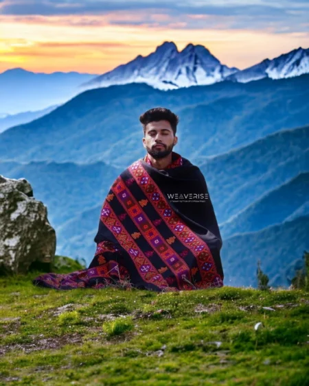 Handloom Woven Himalayan Pure Wool Men's Shawl, Blanket, Lohi, Chadar, Meditation Shawl