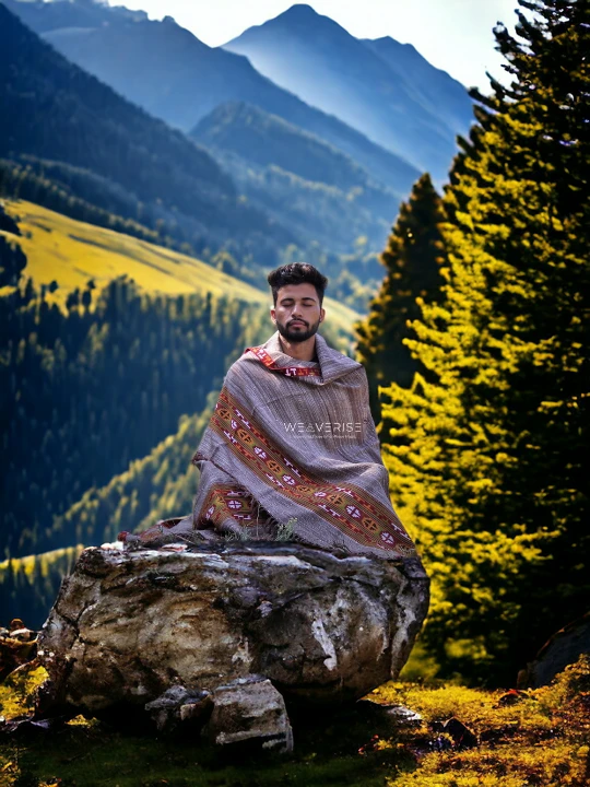Handloom Woven Men's Wool Blanket - Himalayan Meditation Shawl