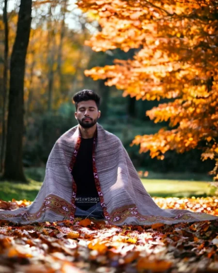 Handloom Woven Men's Wool Blanket - Himalayan Meditation Shawl