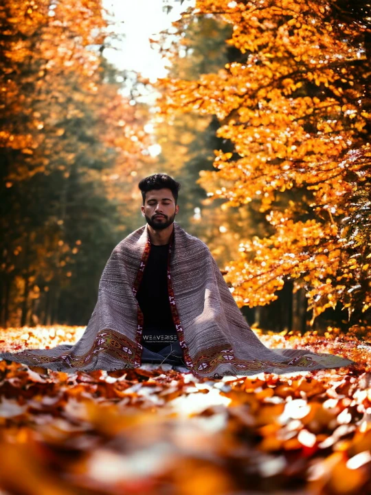 Handloom Woven Men's Wool Blanket - Himalayan Meditation Shawl
