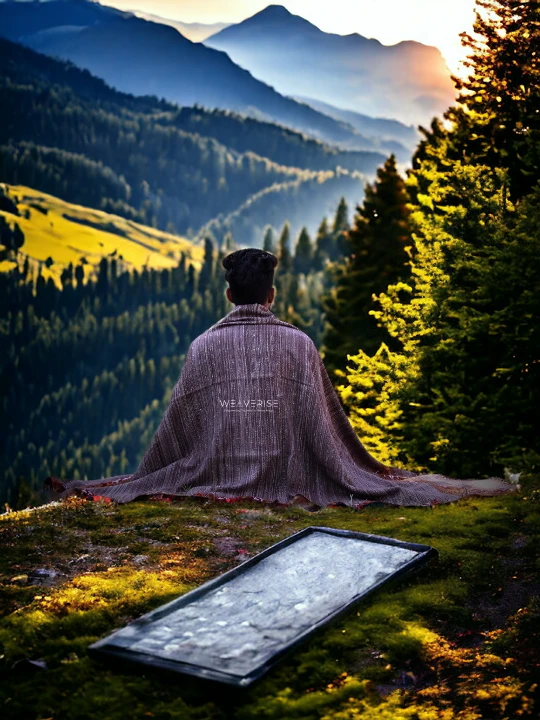 Handloom Woven Men's Wool Blanket - Himalayan Meditation Shawl