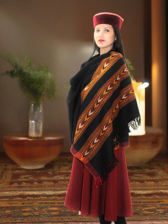 Authentic G.I. Patented Kullu Design Wool Stole by Himalayan Weavers - Handloom Crafted