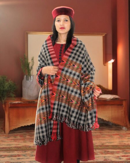 Women's Pure Wool Scarf with Authentic G.I. Patented Kullu Design - Handloom Crafted Himachal Box