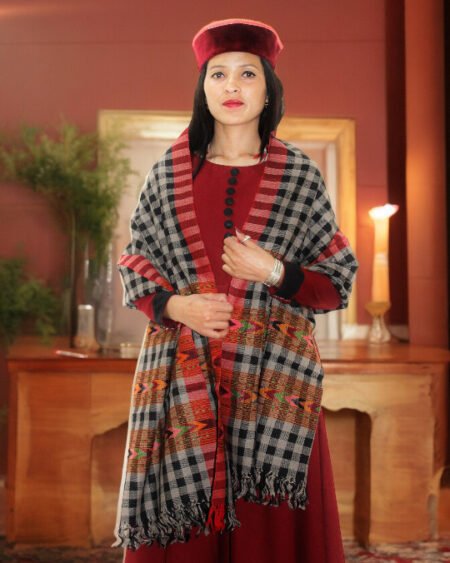 Women's Pure Wool Scarf with Authentic G.I. Patented Kullu Design - Handloom Crafted Himachal Box