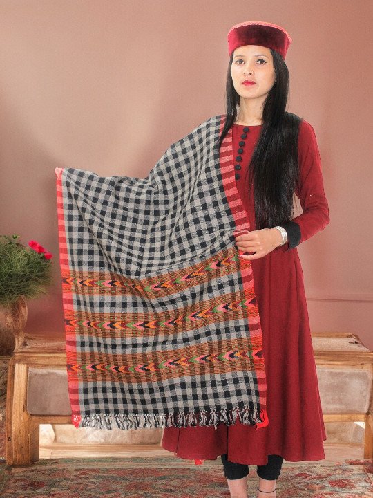 Women's Pure Wool Scarf with Authentic G.I. Patented Kullu Design - Handloom Crafted