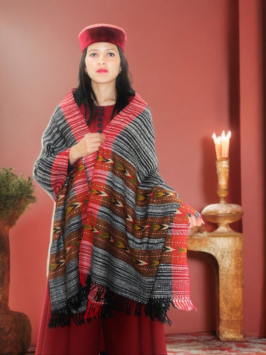 Warm Wool Blend Scarf for Girls - Cozy Winter Stole Scarf in Rich Ms Black at Himachal Box