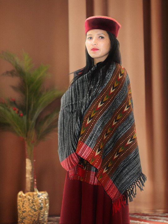 Warm Wool Blend Scarf for Girls - Cozy Winter Stole Scarf in Rich Ms Black at Himachal Box