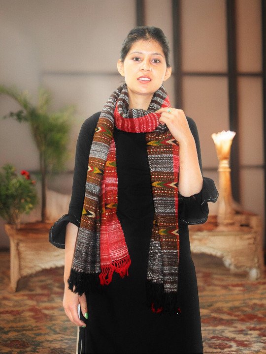 Warm Wool Blend Scarf for Girls - Cozy Winter Stole Scarf in Rich Ms Black at Himachal Box