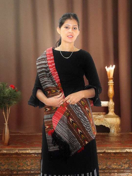 Warm Wool Blend Scarf for Girls - Cozy Winter Stole Scarf in Rich Ms Black at Himachal Box